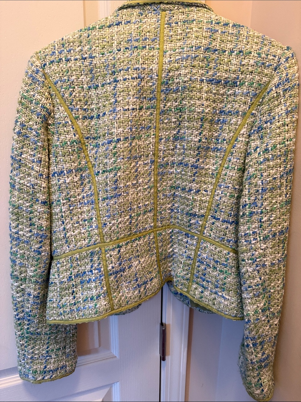 Cropped Tweed Blazer Jacket in Green and Blue Mix by I.C.E. - Picture 4 of 6